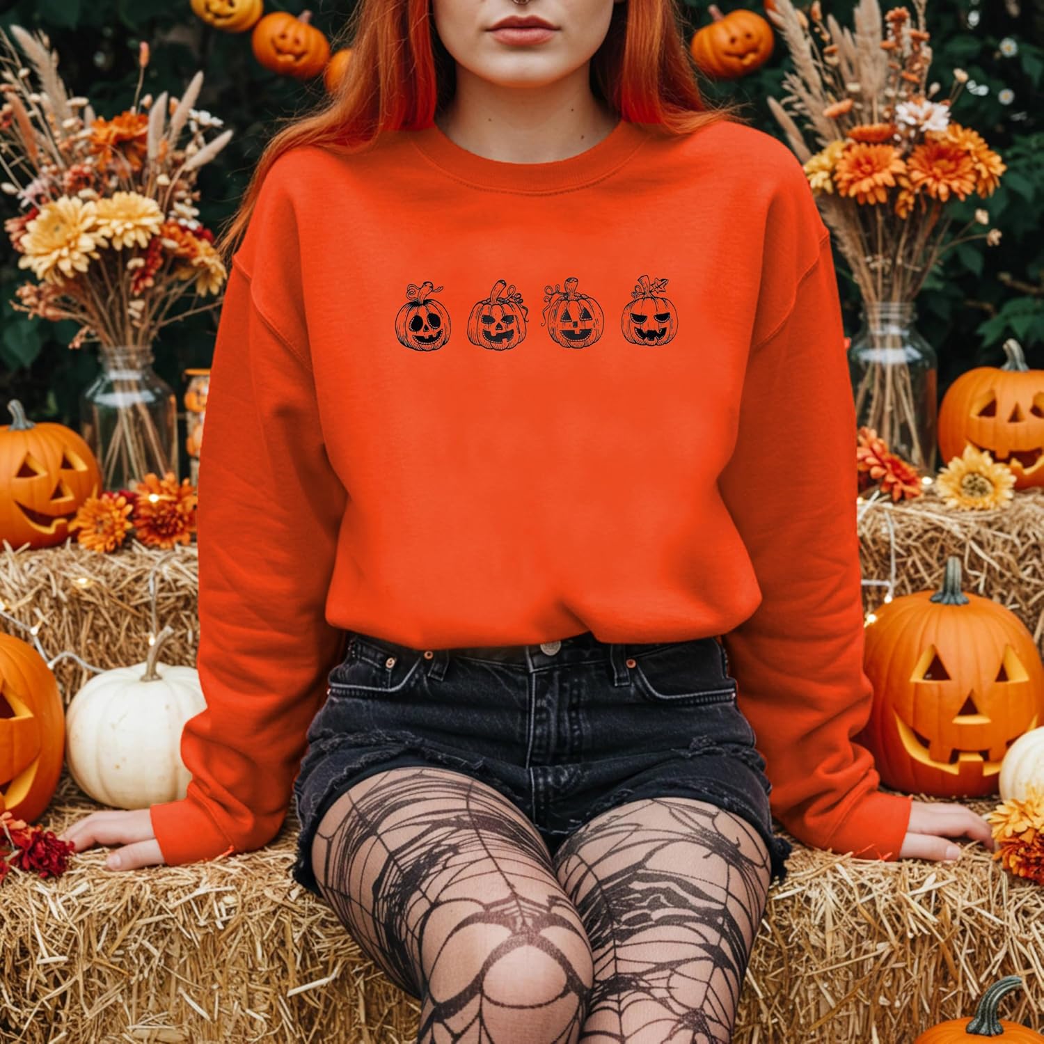 Halloween Sweatshirts for Women Halloween Pumpkin Face Long Sleeve Shirts Fall Pumpkin Pullover Tops - Image 5