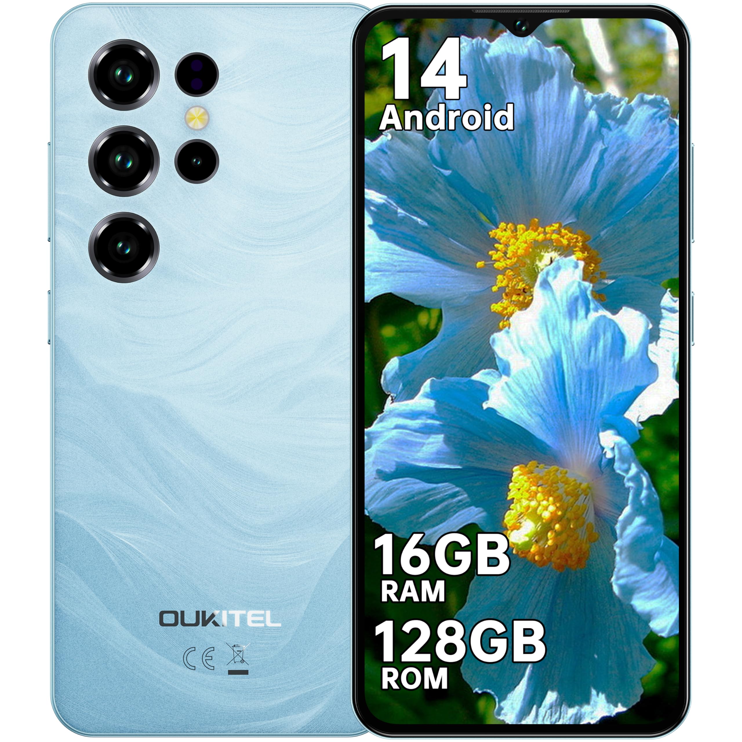 OUKITEL C2 Smartphone 16(4+12) GB RAM + 128GB ROM/TF 1TB, Android 14 6,52" HD Telefono Cellulare 5000nAh 13MP+5MP Camera Telefono Dual SIM 4G Cellulari e Smartphone/Face ID/3.5mm Jack/Blu