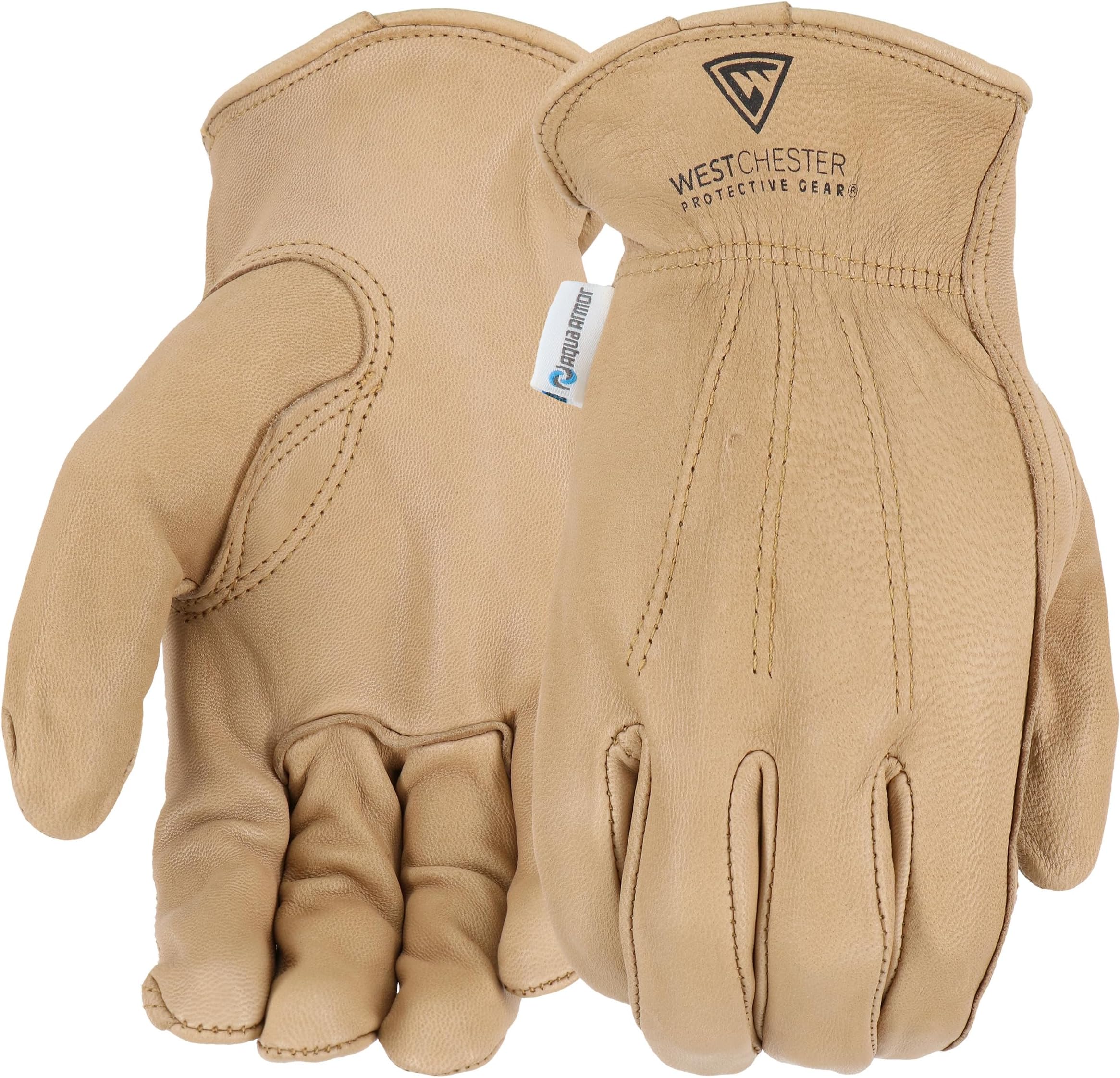 West Chester Women's Aqua Armor Goat Leather Driver Work Gloves, Water Resistant, Abrasion Resistant, Brown, Small/Medium, (84005-WSM)