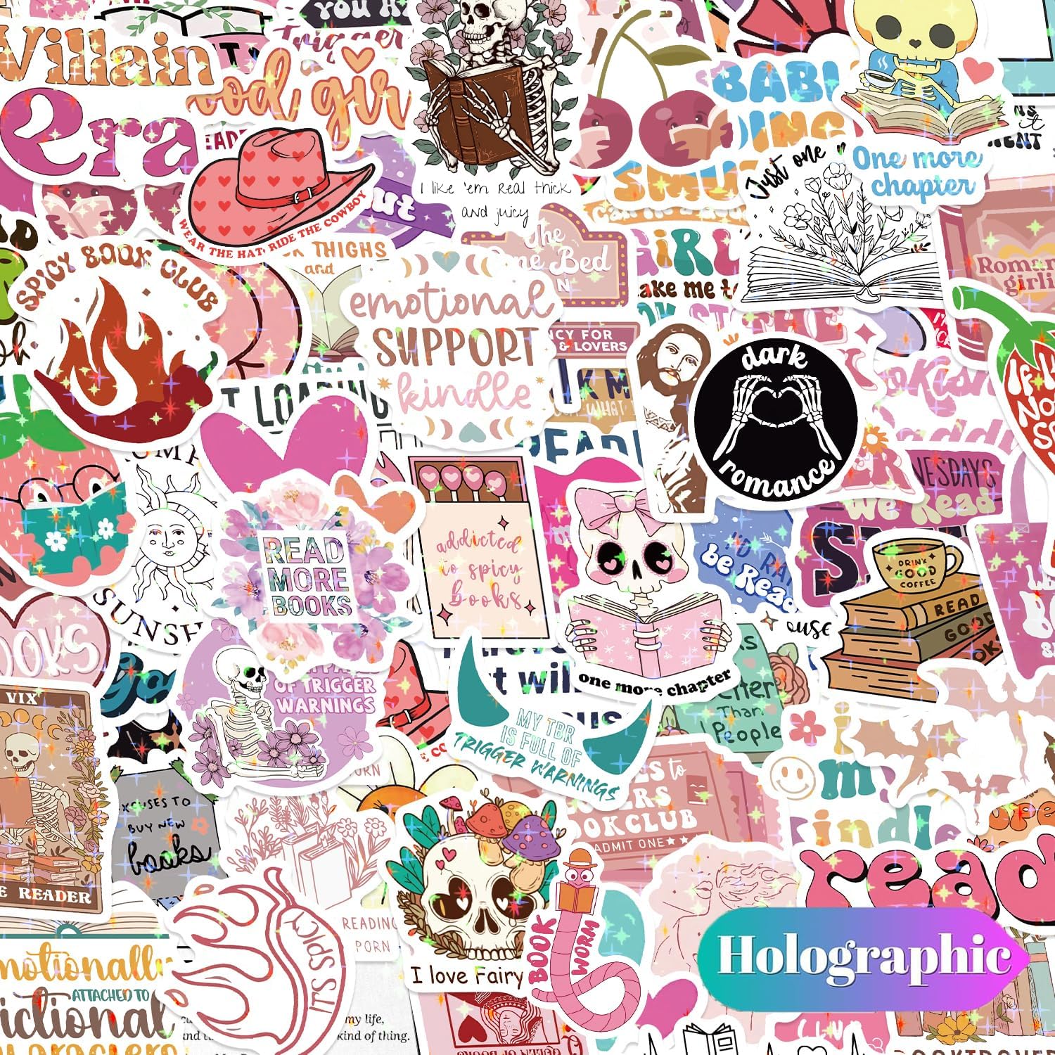 126 PCS Kindle Stickers, Funny Bookish Stickers for Readers Spicy Booktok Vinyl Decals for Laptop IPAD Ebook Reader Water Bottle Girls Holographic Waterproof Romance - Image 2