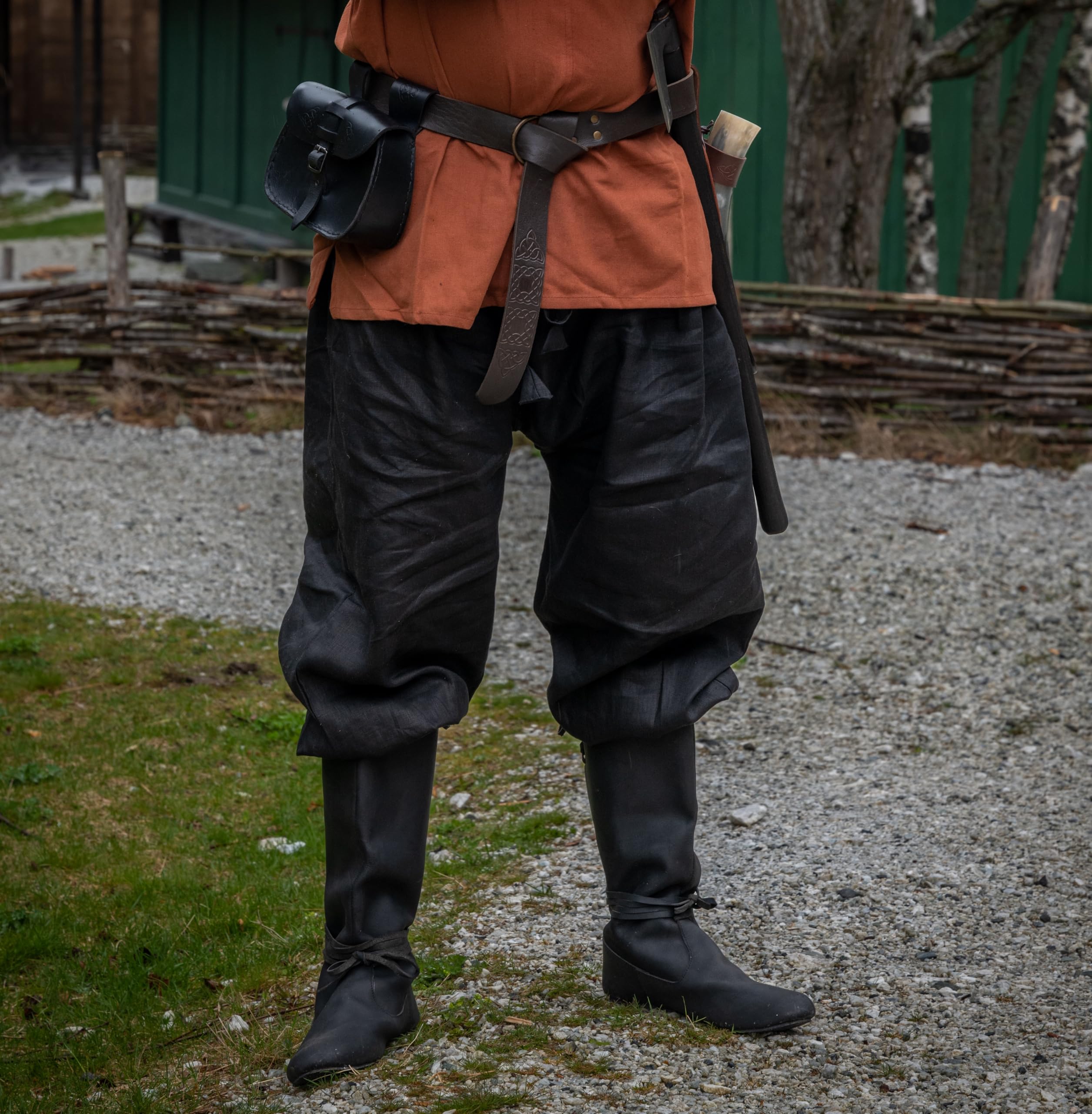Leonardo Carbone® Wikinger Leinenhose Wodan - Herren Leichte Sommerhose, Festival Outfit, Mittelalter Kleidung, LARP, Cosplay, Freizeithose - 100% Leinen Schwarz XL