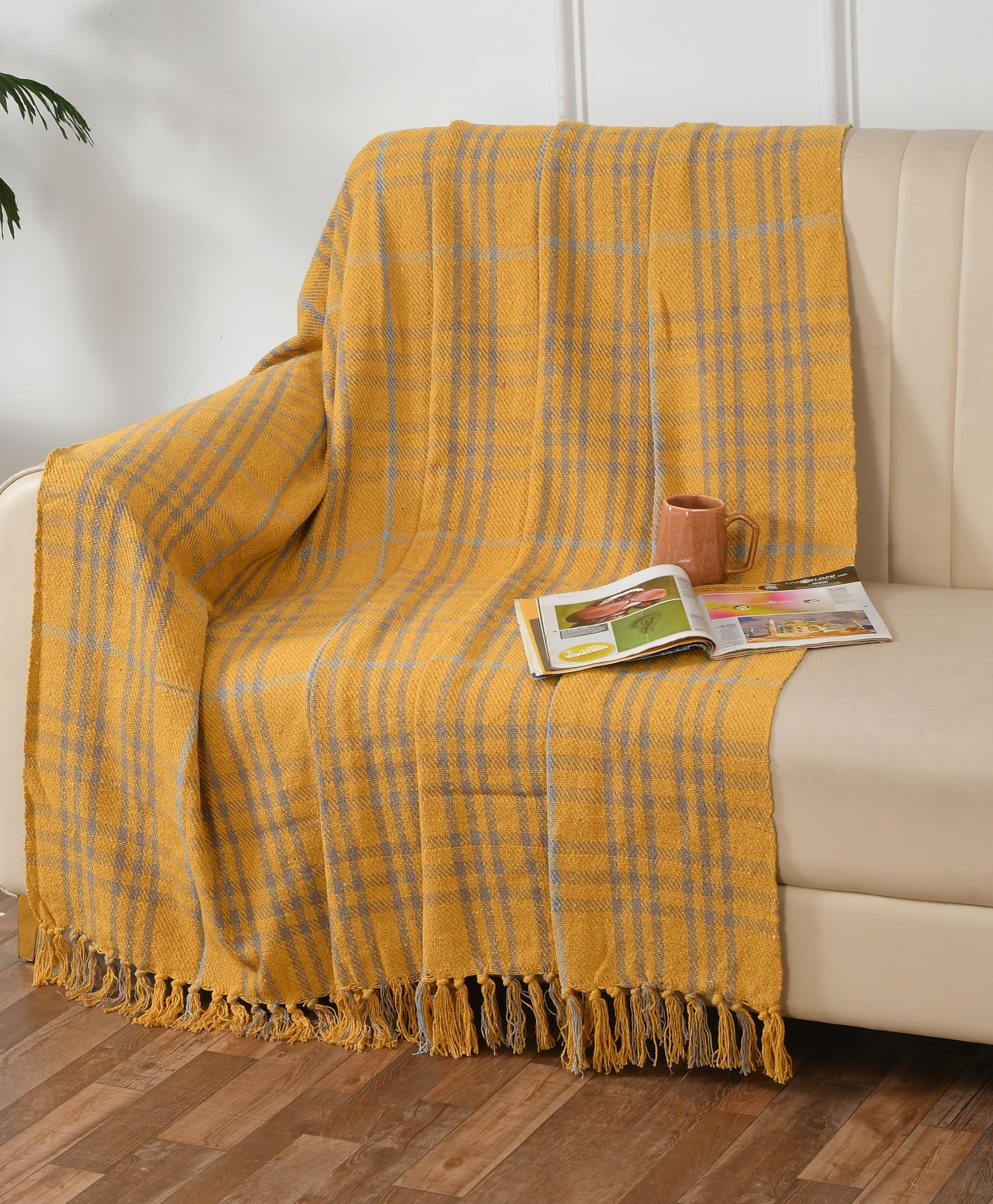 SASHAA WORLD Striped Throw Blanket - Green & Ivory -12