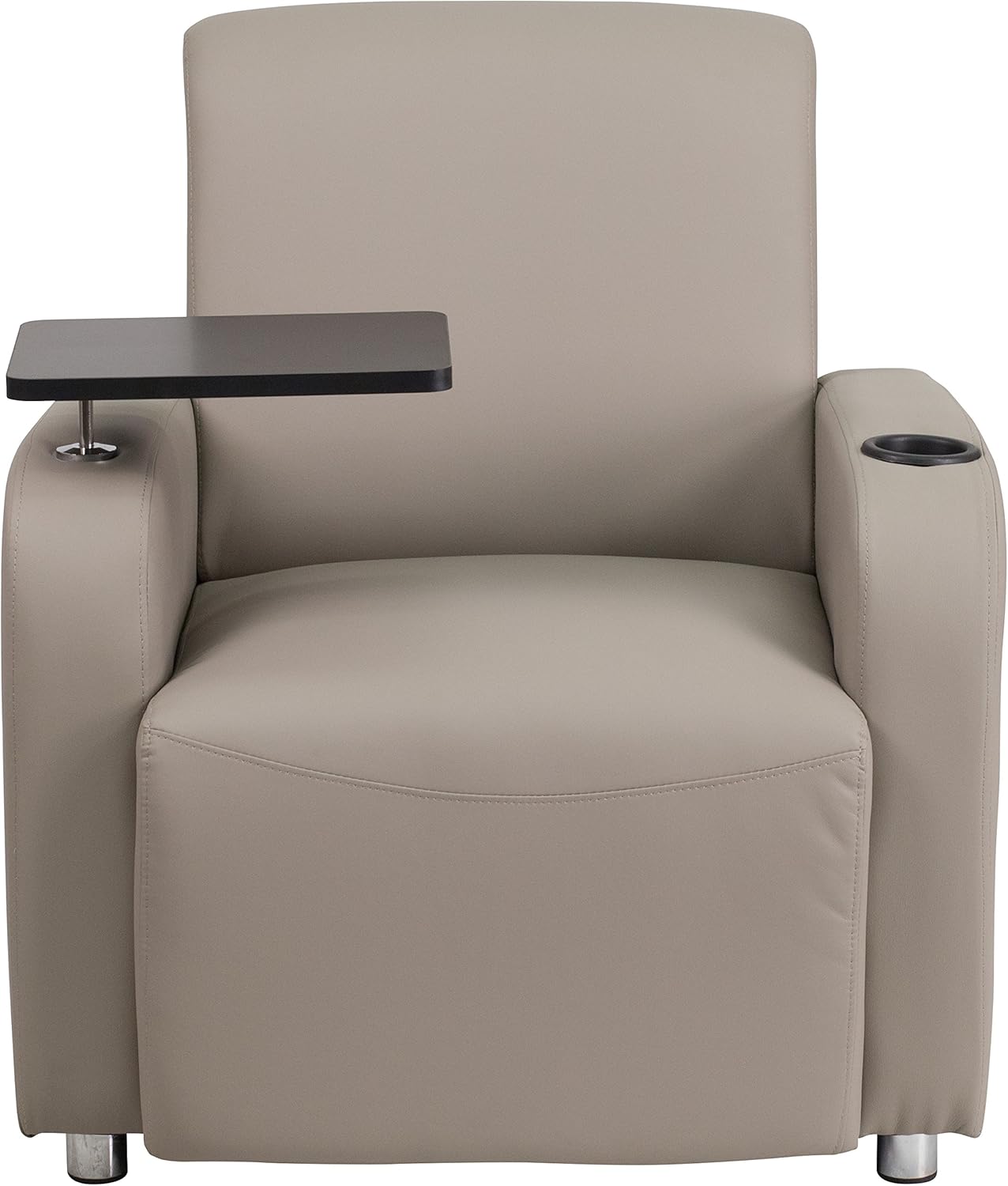 EMMA + OLIVER Gray LeatherSoft Tablet Arm Chair, Chrome Legs and Cup Holder