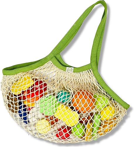 Bolsa de red de malla con bolsa larga con asa de hombro estirable reutilizable para compras de comestibles, almacenamiento de juguetes de playa,