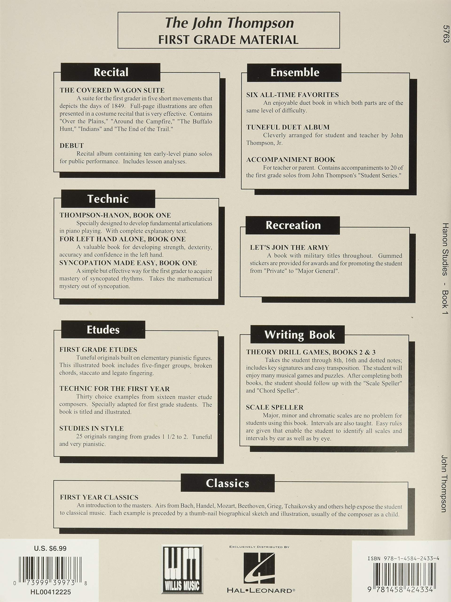 John thompson's hanon studies book 1 piano: Elementary Level