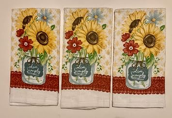 True Living Kitchen Towels 3 Piece - Sunflower Bouquet
