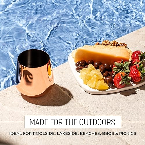 Miniatura 5 de Juego de 4 copas de vino de acero inoxidable sin tallo con aireador, metal irrompible, copas de vino para exteriores, portátiles, oro rosa