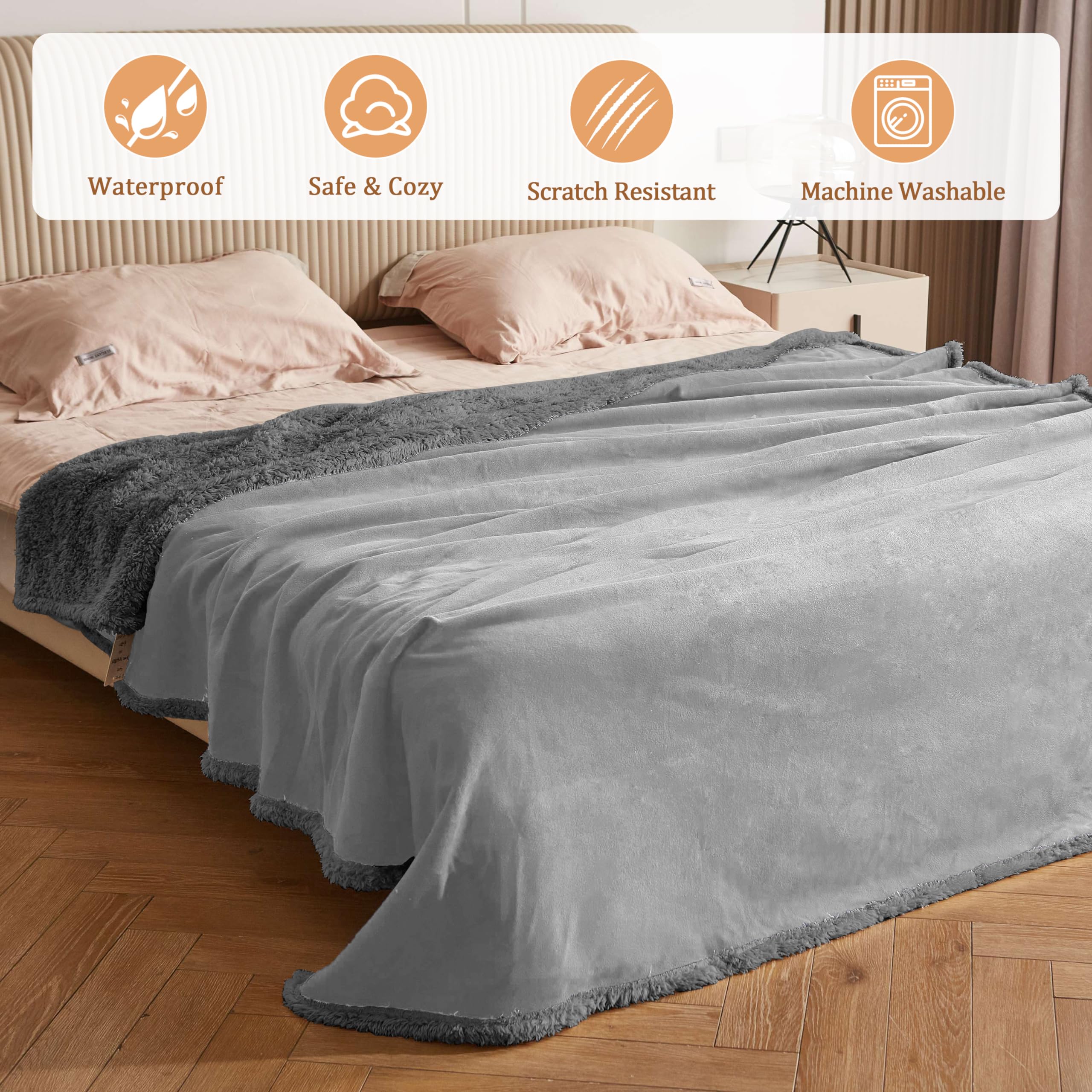 Kritter Planet Wasserdicht Hundedecke, Hundedecke für Unterwegs, Sofaschutz Hund, Waschbar Kuscheldecke, Tagesdecke für Sofa Autositz Couch Bett, XXL 200x230cm Große Decke, Lt Grau/Dk Grau