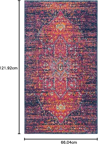 Miniatura 5 de SAFAVIEH Evoke Collection EVK275F Medallón oriental envejecido, no desprende pelusa, 2 pies 2 pulgadas x 4 pies, color azul  fucsia