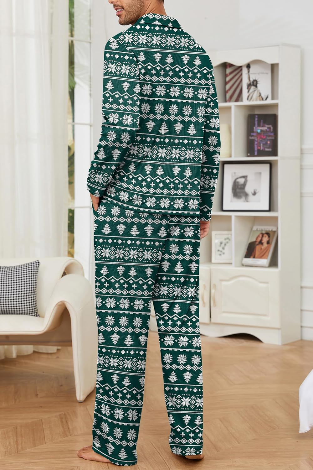 Andeip Men's Pajama Set Waffle Knit Lounge Pjs Set Long Sleeve Top and Pants Sleepwear 2 Piece Button Down Loungewear - Image 5