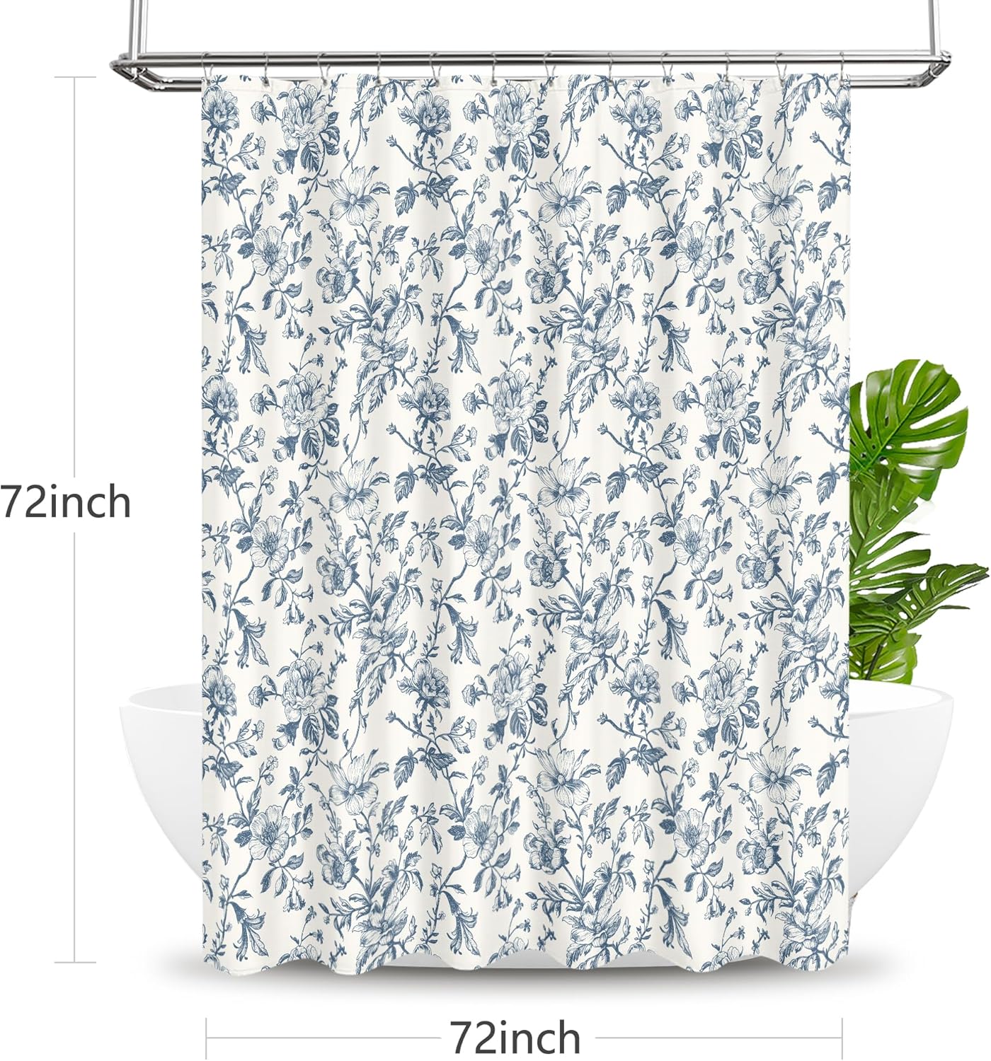 Tititex Boho Rustic Blue Flower Faux Linen Shower Curtain, Vintage Bathroom Decoration Shower Curtain Sets 72x72 in with Hooks
