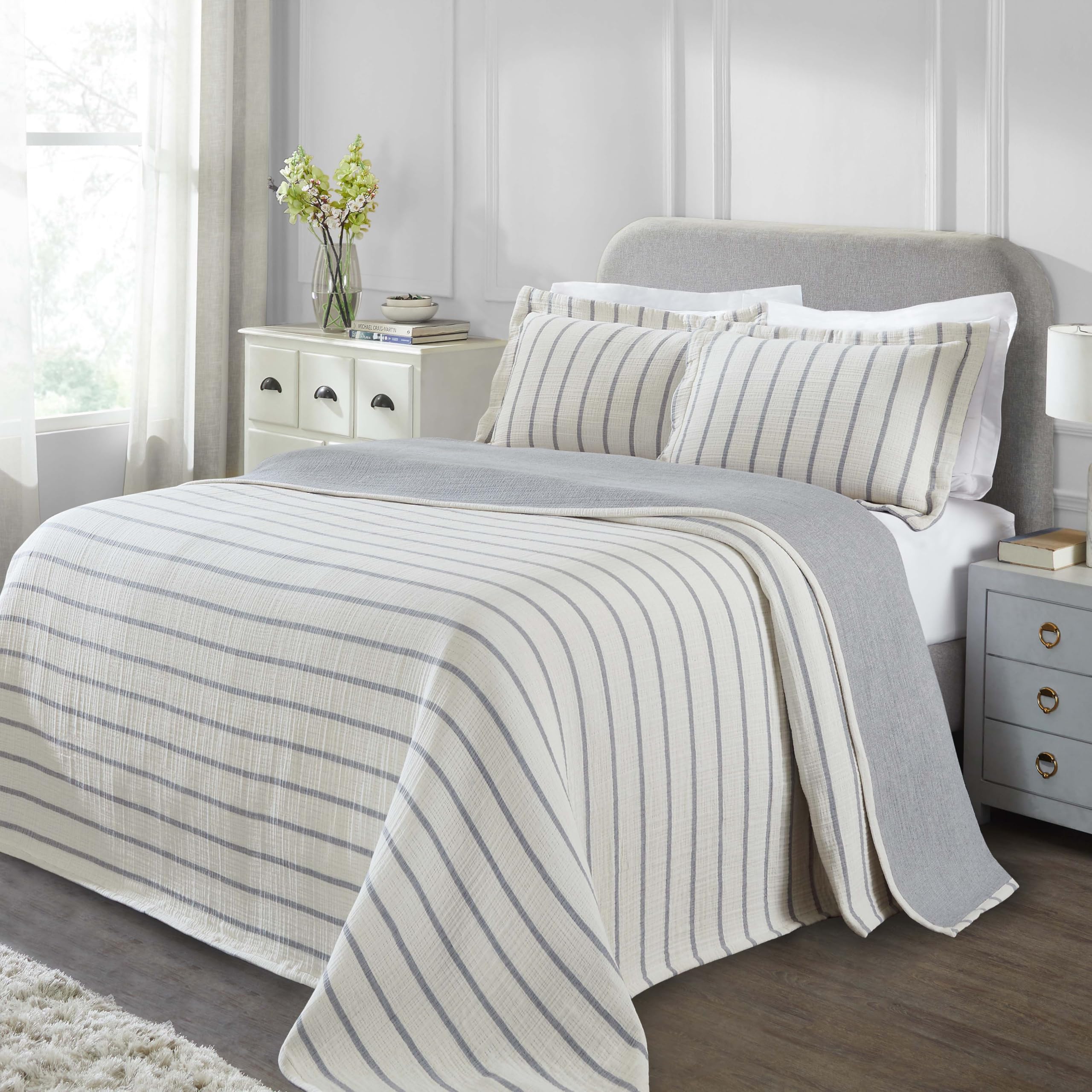 Parure de lit 3 pièces réversible en coton bleu pour lit double collection Valencia