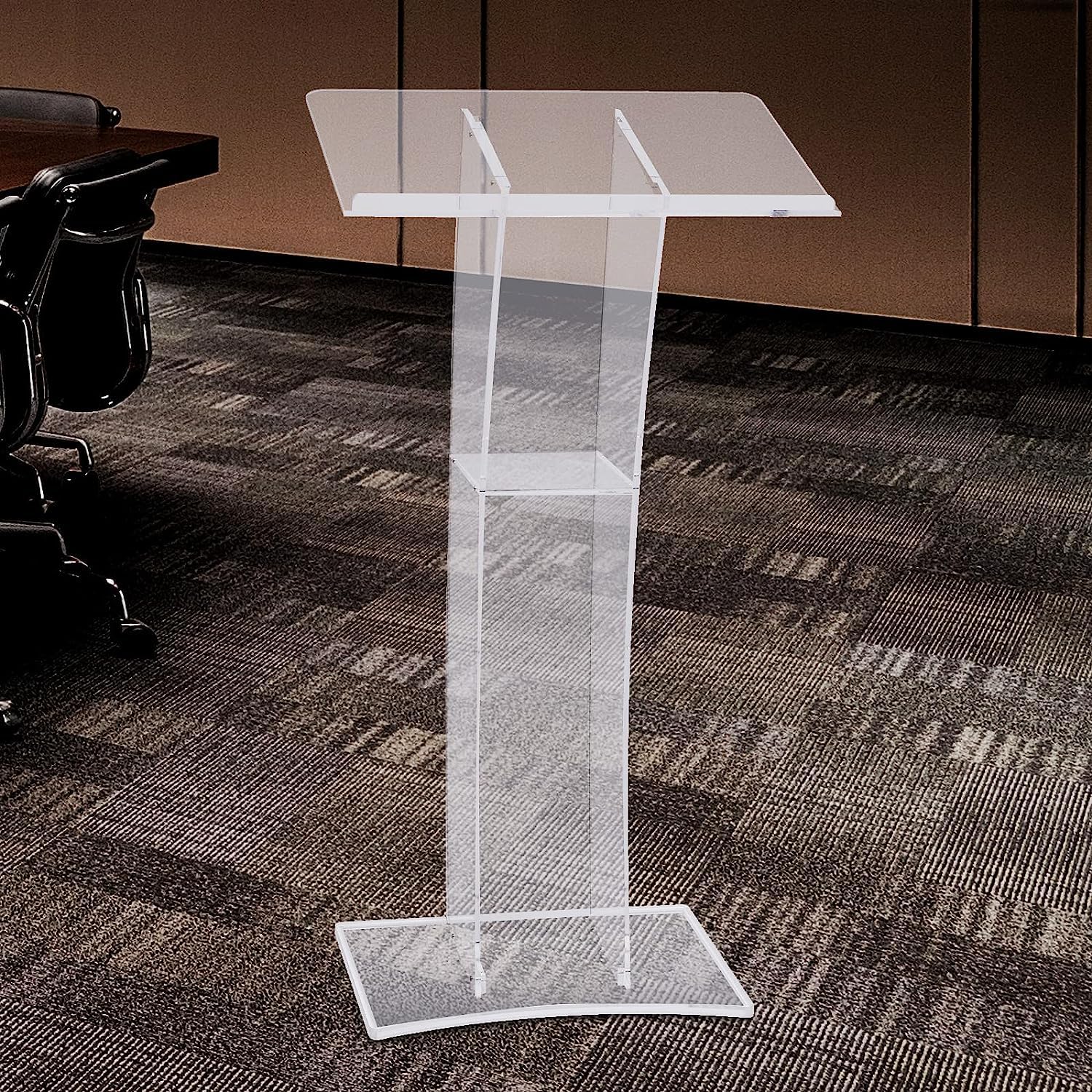 Transparentes Acryl-Rednerpult (60 cm) – Kirchenrednerpult mit Bodenständer und Bogenstütze für Konferenzen, Vorträge und kirchliche Veranstaltungen