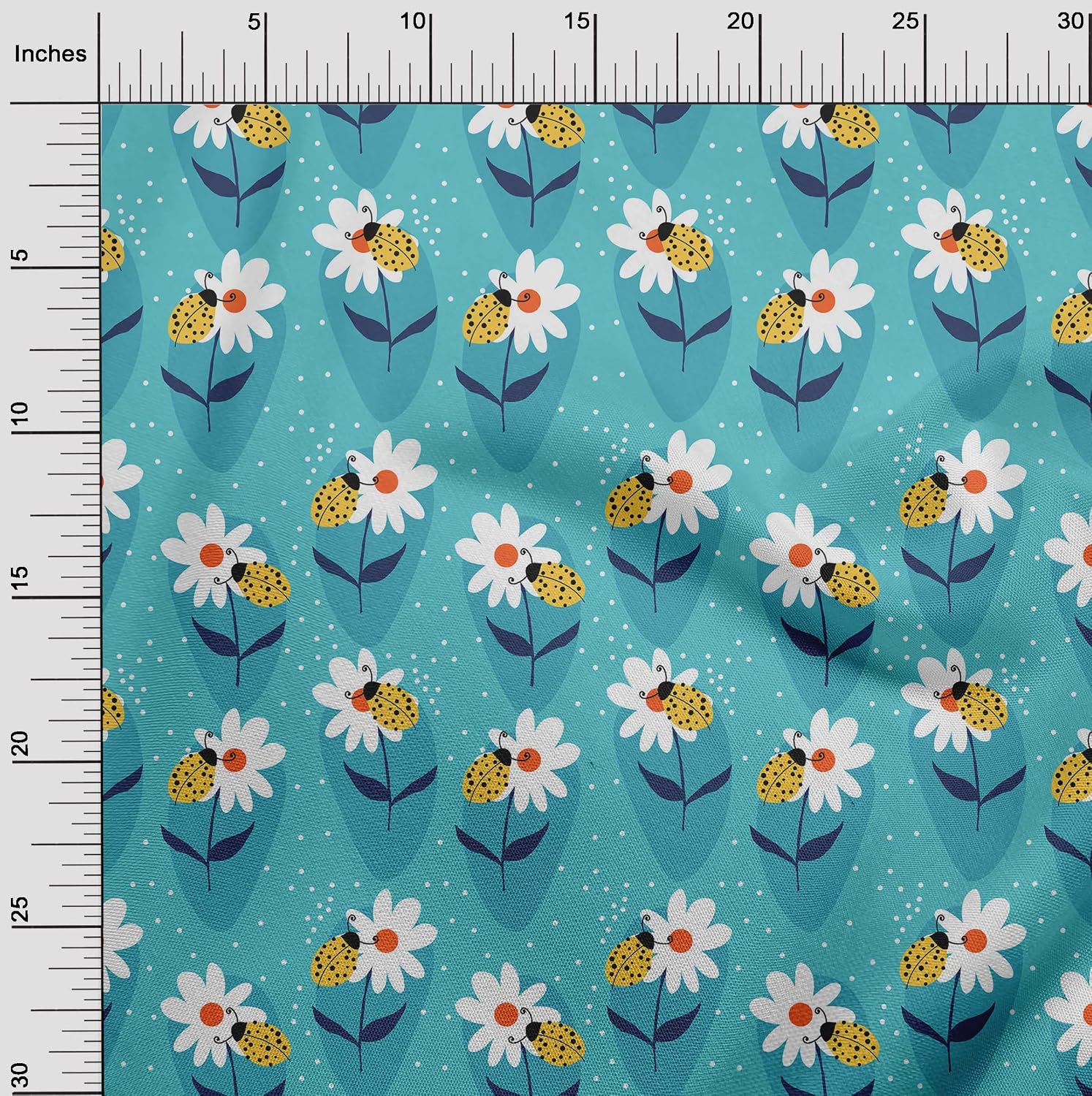 oneOone Cotton Flex Turquoise Blue Fabric with Floral Sewing Material Print Fabric By The Yard 40 Inch Wide