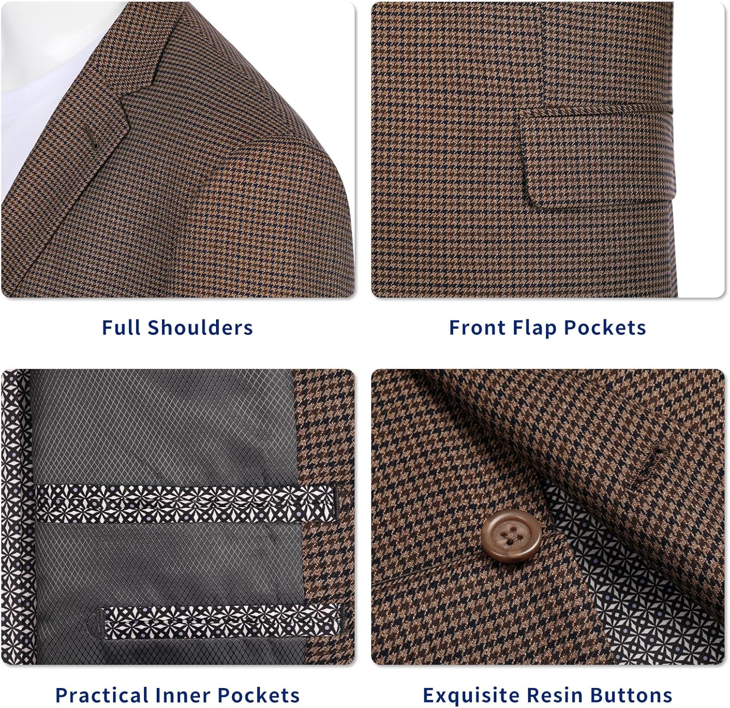 Men's Sport Coat Blazer Classic Fit 2 Button Stylish Houndstooth Stretch Suit Jacket for Daily Casual Outfits - Image 3