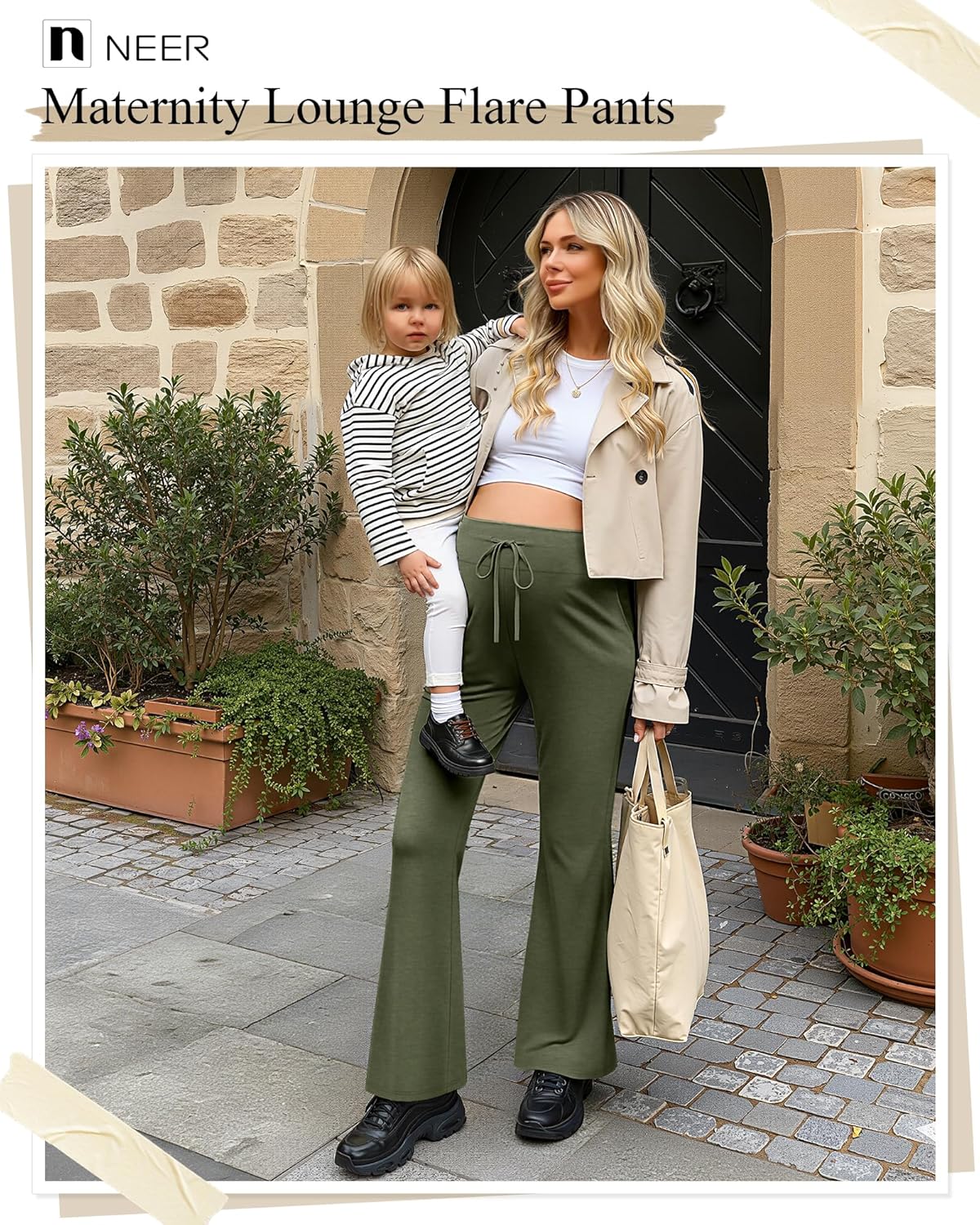 Neer 3 Pack Women's Maternity Lounge Pants Pregnancy Wide Leg Casual Sweatpants Drawstring Flare Pants with Pockets