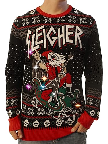 Ugly Christmas Party Knitted Ugly Christmas Sweater for Men and Women - Funny Santa - 4X-Large - Light Up- Sleigher