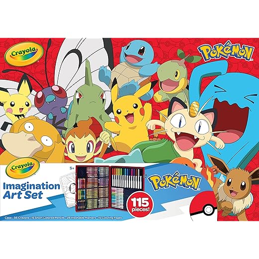 Crayola Pokémon Imagination Art Set (115pcs), Kids Art Kit, Includes Pokemon Coloring Pages, Pokemon Gifts for Kids, Ages 5+