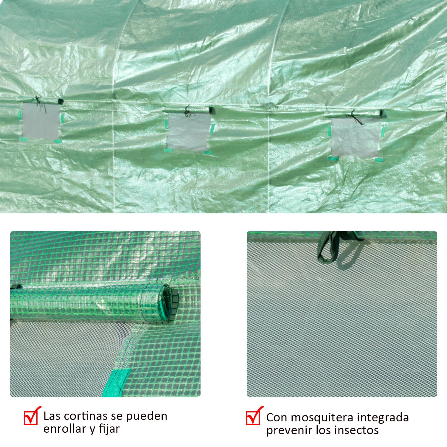 Outsunny Invernadero de Jardín Huerto Tipo Túnel 6 Ventanas Cultivos Plantas y Verduras Cubierta PE 140g/㎡ Impermeable 4x2x1.9m Acero