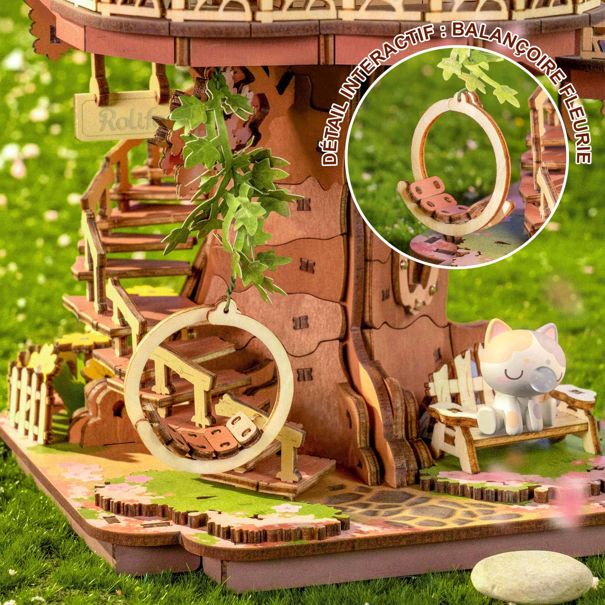 Rolife Puzzle 3D Sakura Maison sur Arbre, Maquette Bois pour Adultes 535 Pièces Construction à Fixation Snap-Fit, Décoration aux Fleurs de Sakura Éclatantes, Wooden Puzzle pour la Décoration et Cadeau