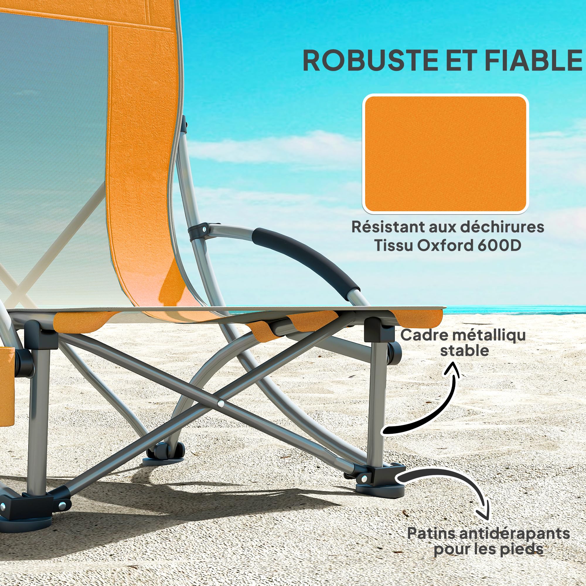 Outsunny Lot de 2 Chaises de Plage Pliable Chaises Camping Orange