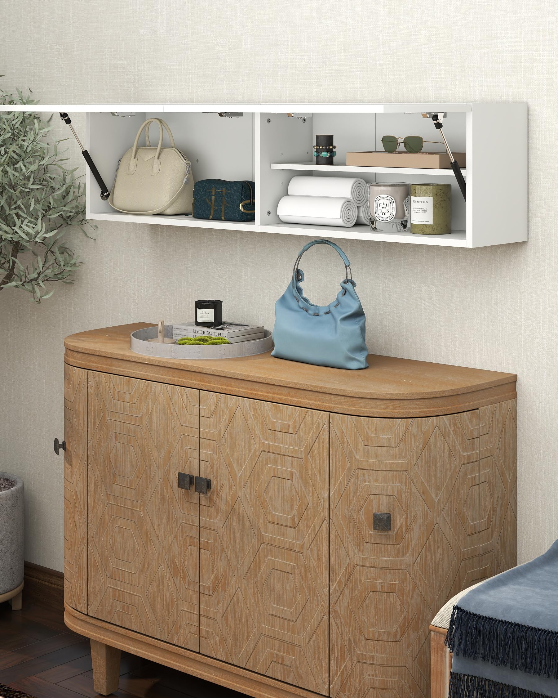 Armario de baño colgante, 120 x 23 x 30 cm, armario de baño con elevador, armario colgante de cocina blanco, armario colgante de gran volumen