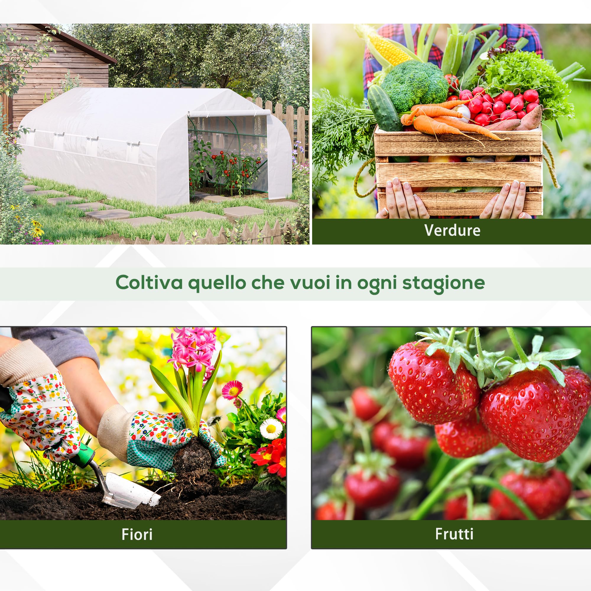 Outsunny Serra a Tunnel 6x3x2m con 8 Finestre e Porta Avvolgibile, Serra per Orto con 4 Picchetti e 4 Funi Incluse, in Acciaio e PP, Bianco