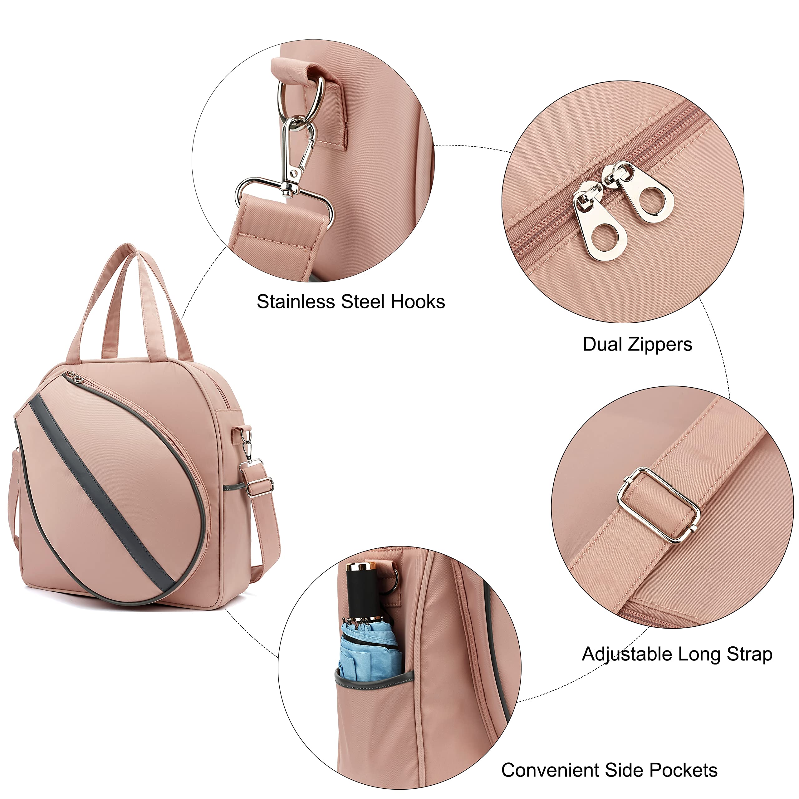 HyRaM Borsa a Tracolla da Tennis da Donna, Grande, Resistente all'Acqua, per Racchette da Tennis, Pickleball e Badminton (Rosa)