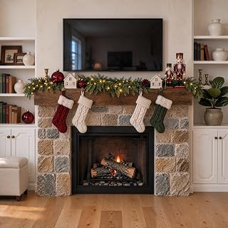 Cedar Christmas Garland with Lights for Mantle, Realistic Lighted Faux Pine Garlands for Xmas Home Decoration Indoor Stairs Railing Fireplace Outdoor 6 ft Prelit Garland Door Decor
