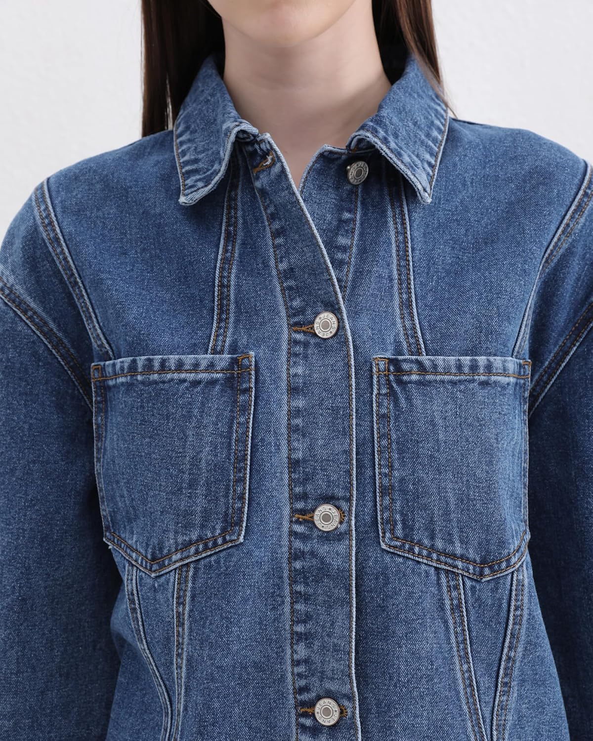 Womens Denim Jacket Casual Long Sleeve Button Down Jean Jacket Coat With Pockets - Image 6