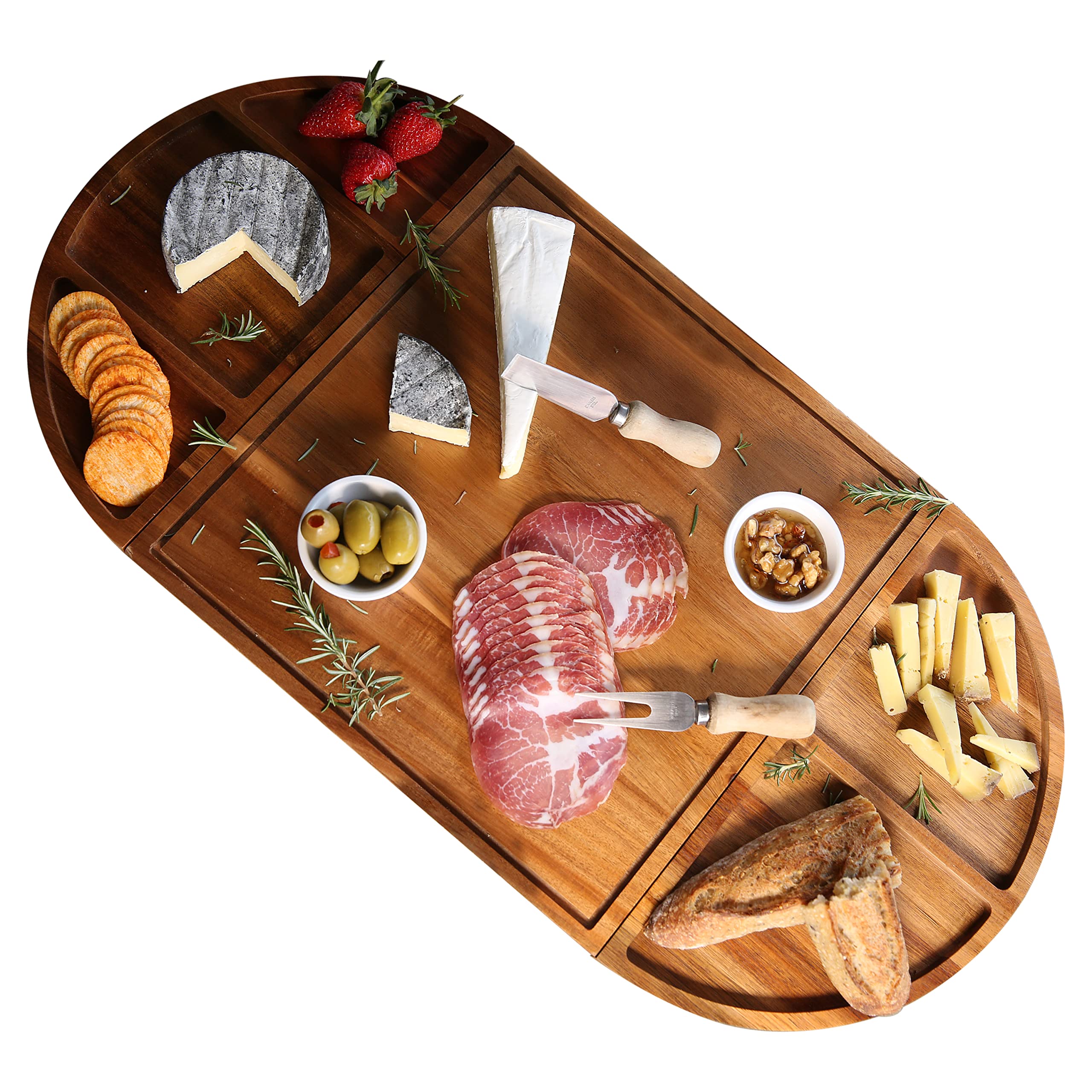 Large Charcuterie Board Set Acacia Wood Round Cheese Board Set Unique Wooden