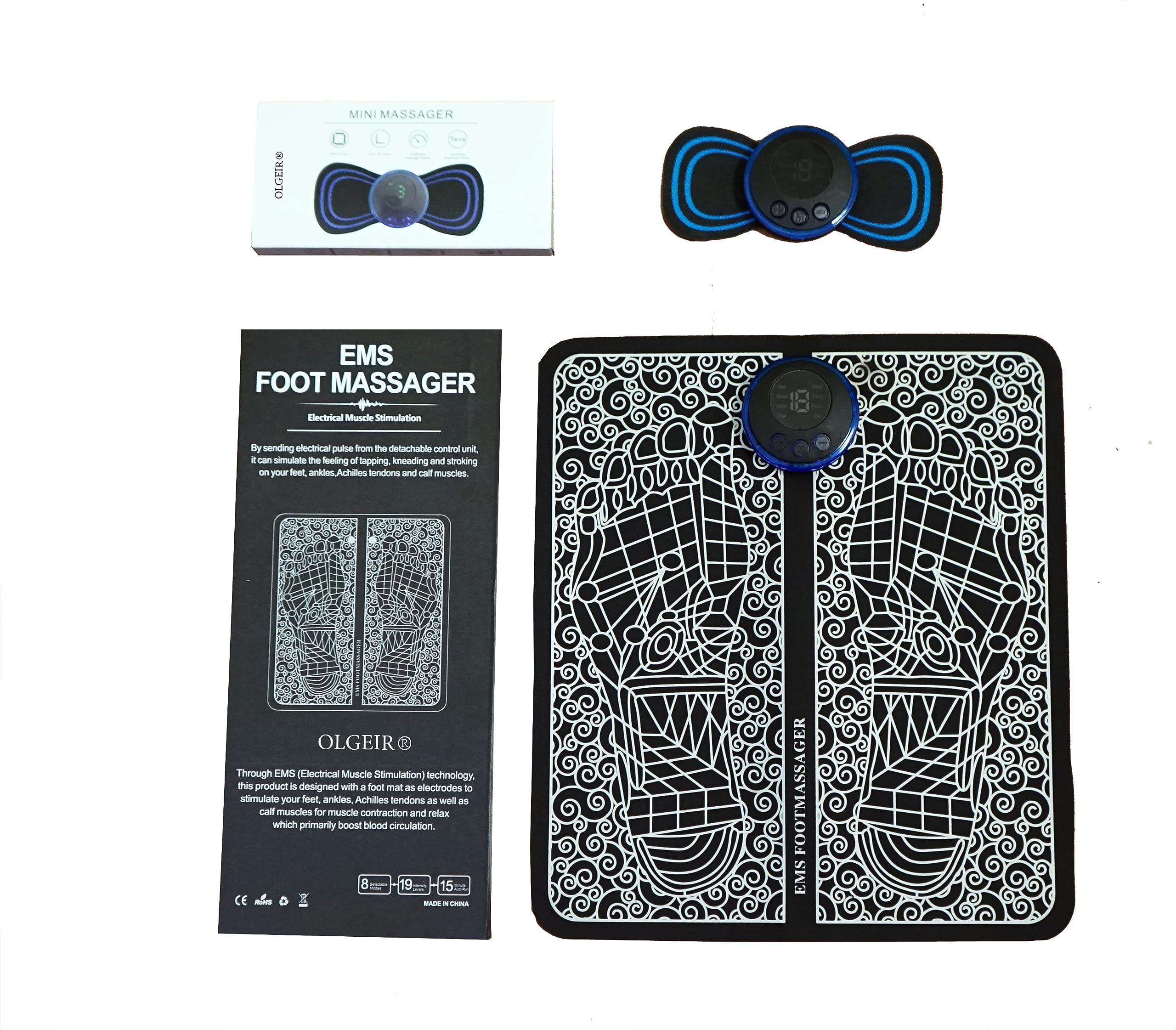 OLGEIR Foot/Body Massager,Portable Wireless Rechargeable Foot and Body Pain Relief EMS Massage Machine with 8 Modes/19 Levels Therapy Mat for Legs,Foot,Neck,Arms for Men and Women (B0C8699FMV) Amazon Price History, Amazon Price Tracker