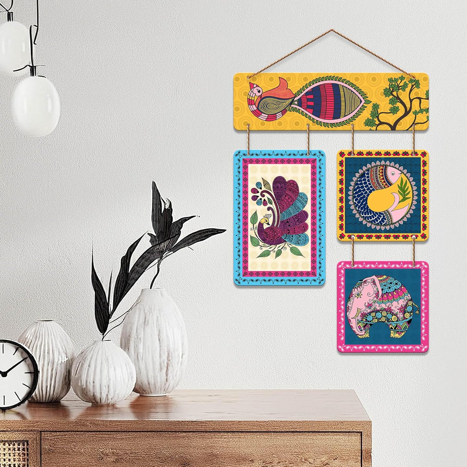 Artvibes Madhubani Art Wall Hanging Home Decorative Wall Art for Living room | Bedroom | Gifts | Wall Hanger for Decoration | Modern Decor Artwork | Wall Sculpture | Signs & Plaques (WH_6534NN)