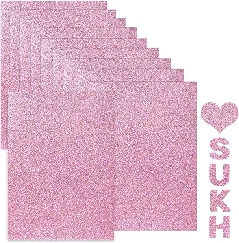 Sukh Pink Glitter Cardstock Paper - Glitter Cardstock Craft Paper A4 Thick Colored Crafts Christmas Valentines Gift Box Wrapping DIY Wedding Birthday Party Sparkle Decor Scrapbook 250GSM 10pcs