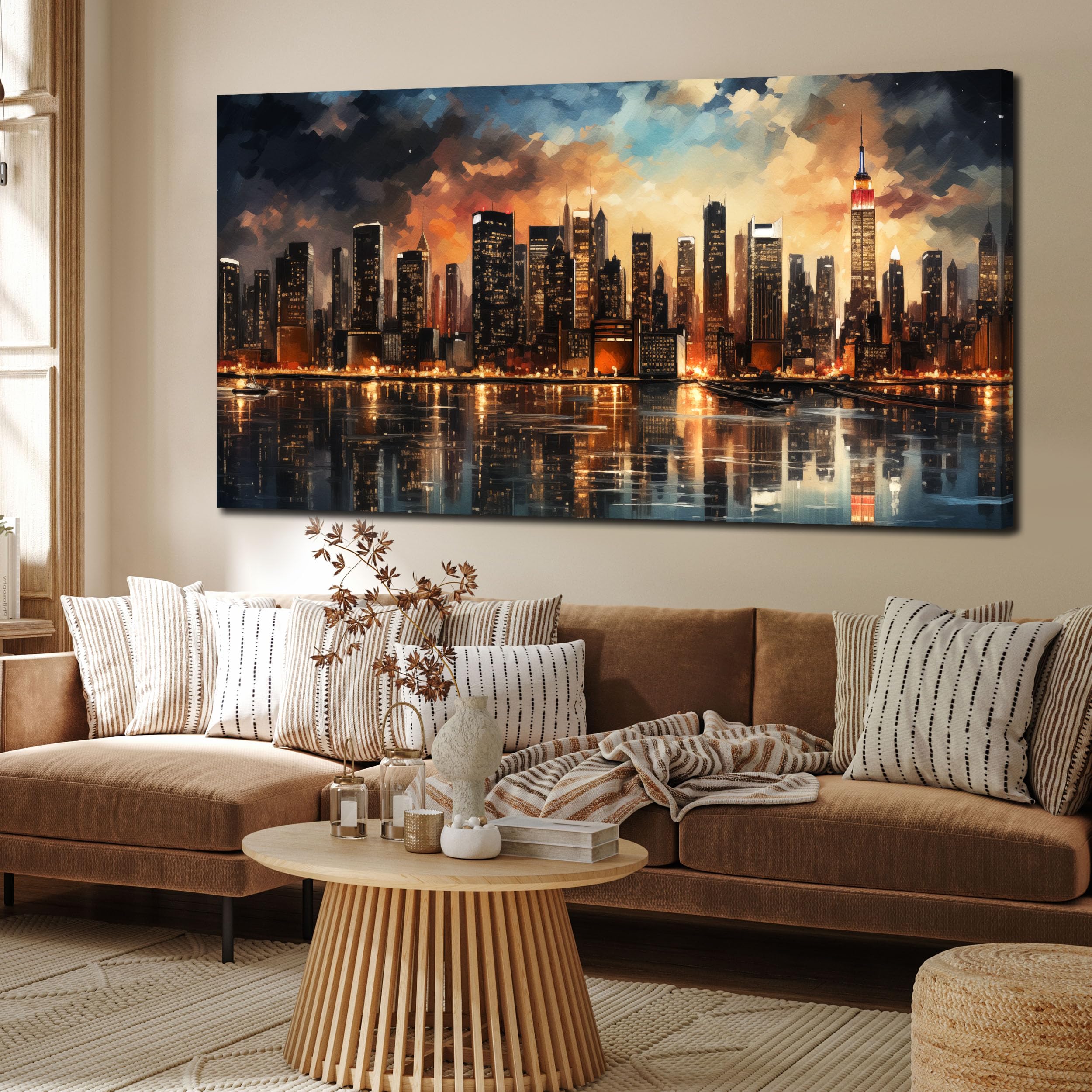 TYTAUPT New York Skyline Wall Art for Office,Modern Living Room Wall Paintings City Wall Decor for Bedroom 29 x 59 Inch