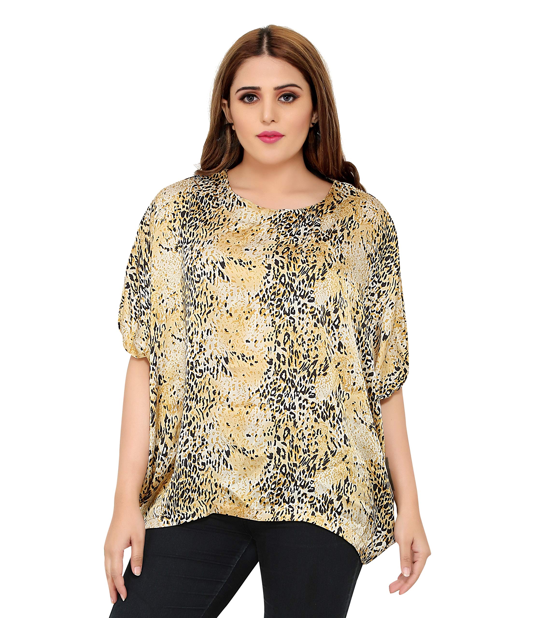 Women's Polyester Satin Leopard Printed Poncho Top