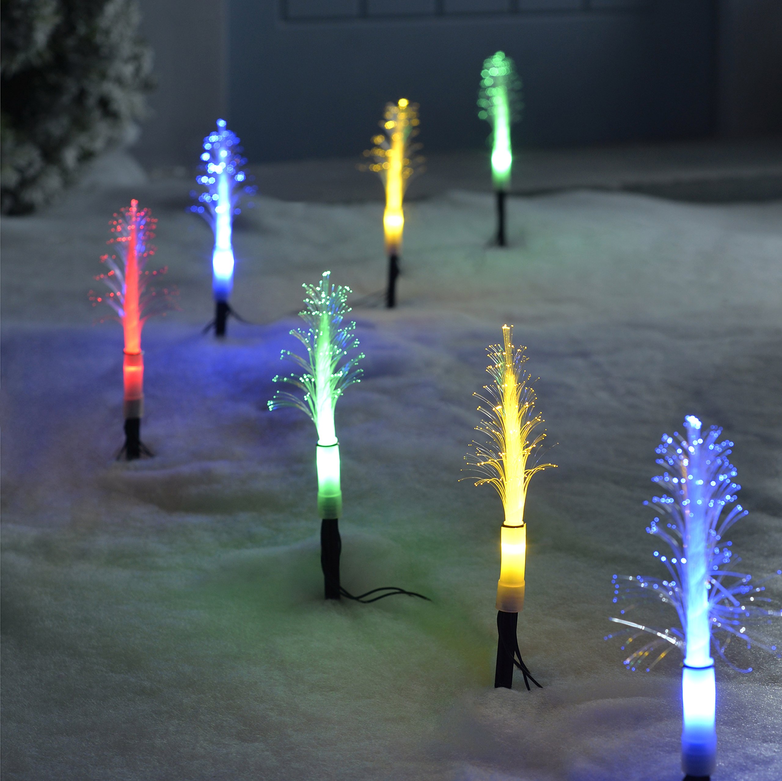 WeRChristmas Solar Powered Mini Fibre Optic Christmas Trees, 25 cm - Multi-Colour, Pack of 8, Multicolour - Image 4