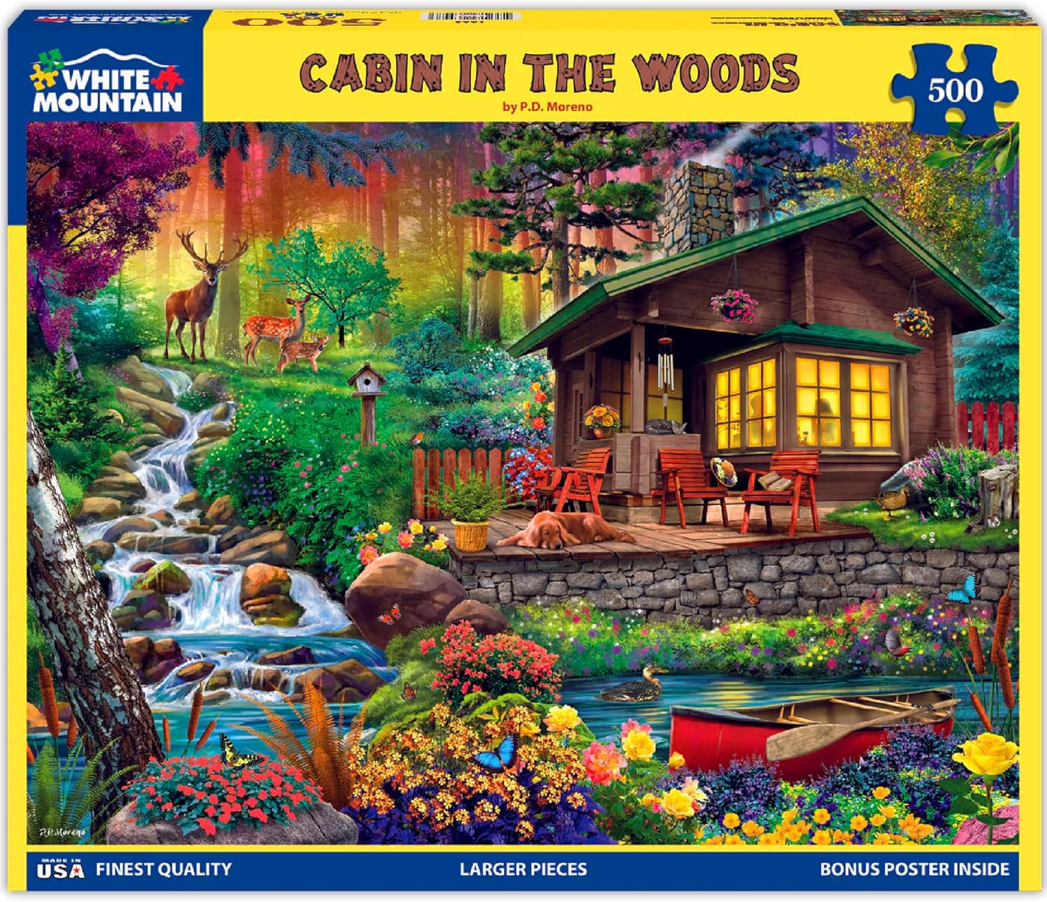 White Mountain 500 Piece Jigsaw Puzzle Spring Flowers Scenic Puzzles with Large Pieces Gift for Adults 18"x24" - Cabin in The Woods