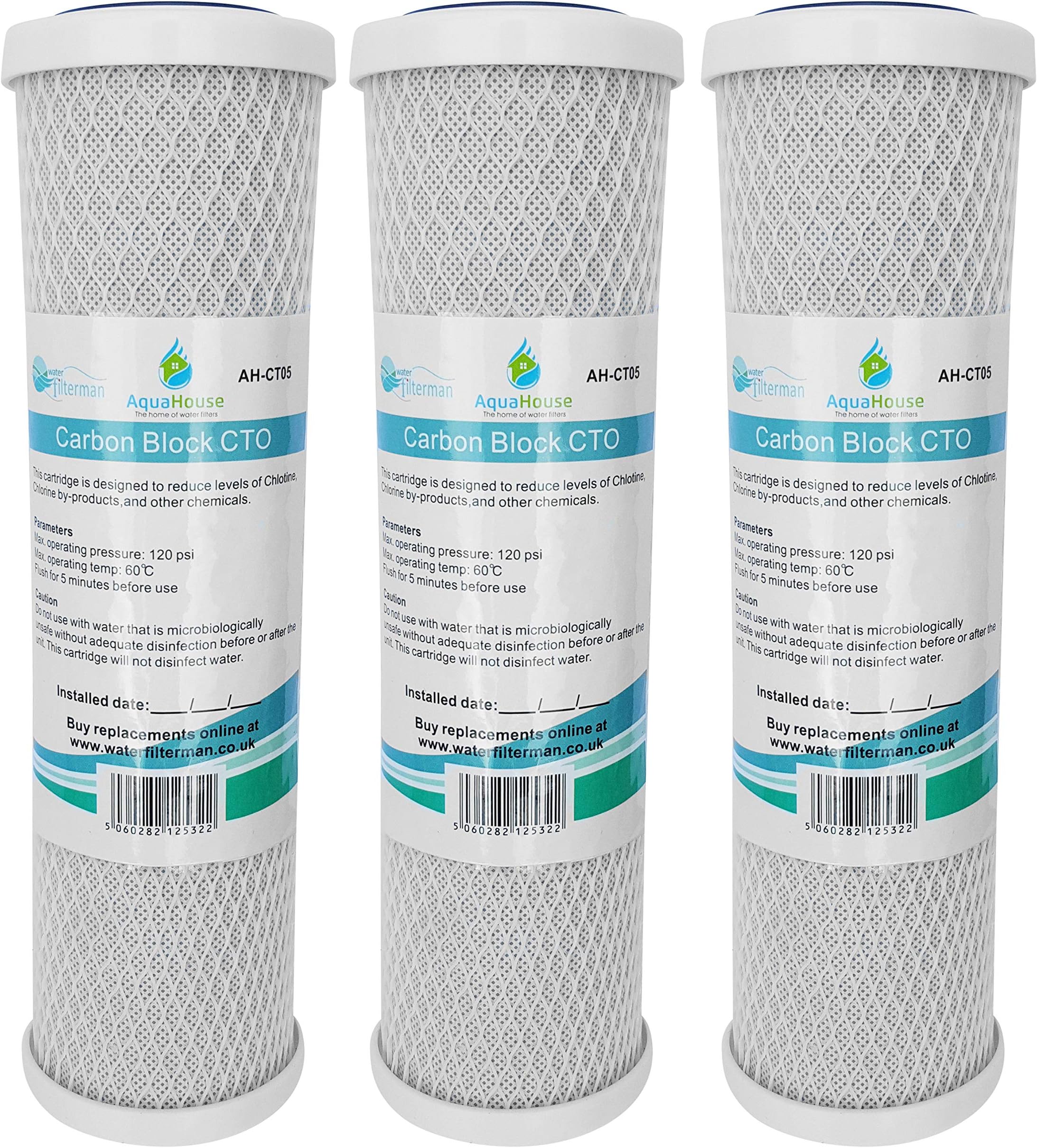 3X AquaHouse 10" Carbon Block CTO Water Filter Cartridges for Drinking Water, Reverse Osmosis Systems, fits All 10" Filter Housings