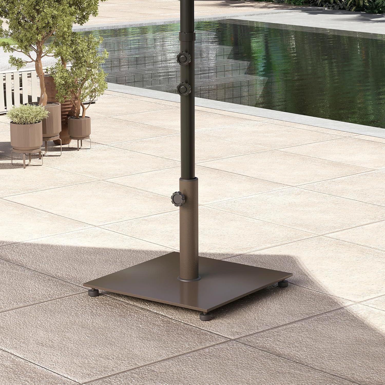 Outsunny Square Patio Umbrella Base, 29 lbs Metal Umbrella Stand Base with Adjustable Foot Pads, Heavy Duty Patio Umbrella Holder for 1.5"/1.9" Umbrella Poles for Outdoor, Lawn, Poolside, Brown