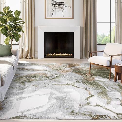 Miniatura 10 de Abani Rugs - Alfombra de dormitorio de diseño abstracto de 4 x 6 pies, color gris, marrón y azul, alfombra moderna multidimensional que no desprende