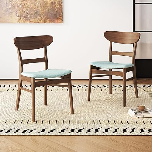 Miniatura 14 de Juego de 4 sillas de comedor, modernas de mediados de siglo con respaldo curvado y patas de madera, sillas de comedor tapizadas con marco de nogal