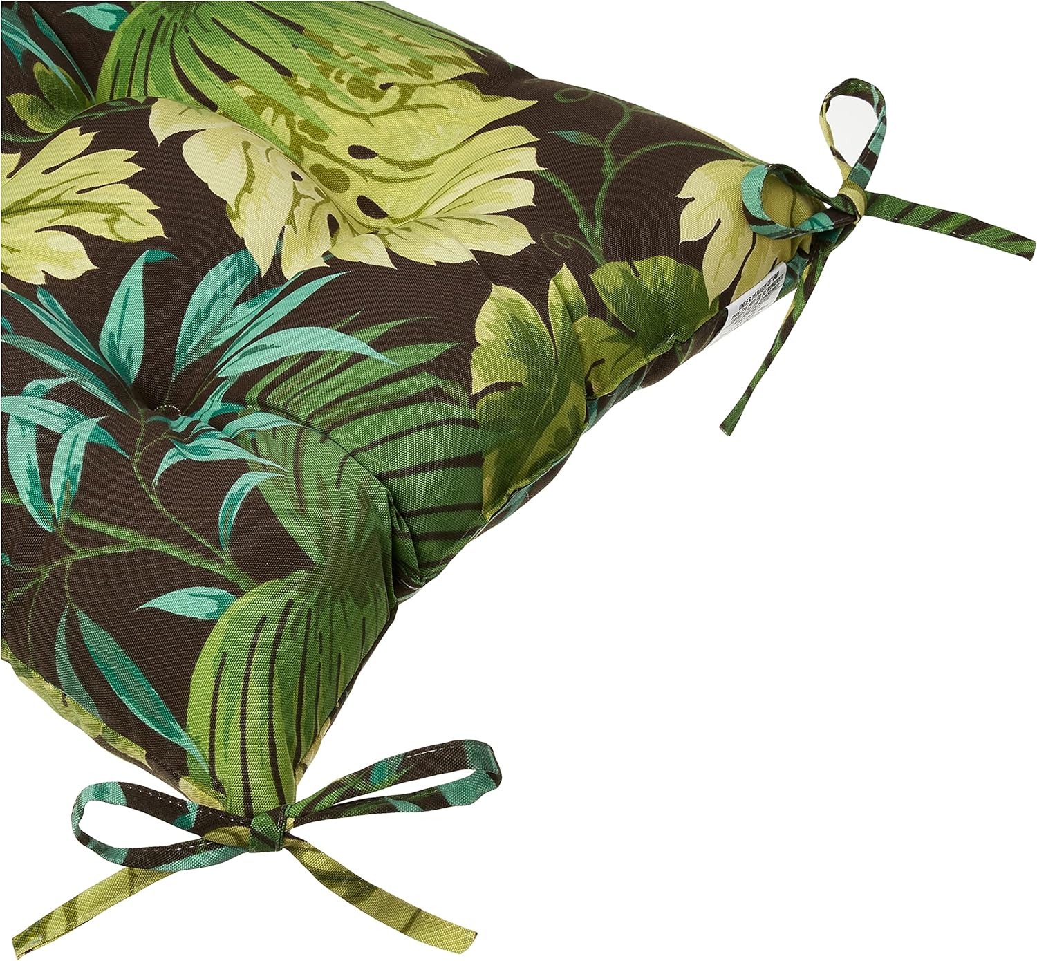 Pillow Perfect Tropic Botanical Indoor/Outdoor Tufted Wicker Chair Pad With Ties, 2 Count, 18.5" x 19", Green Tropique Peridot