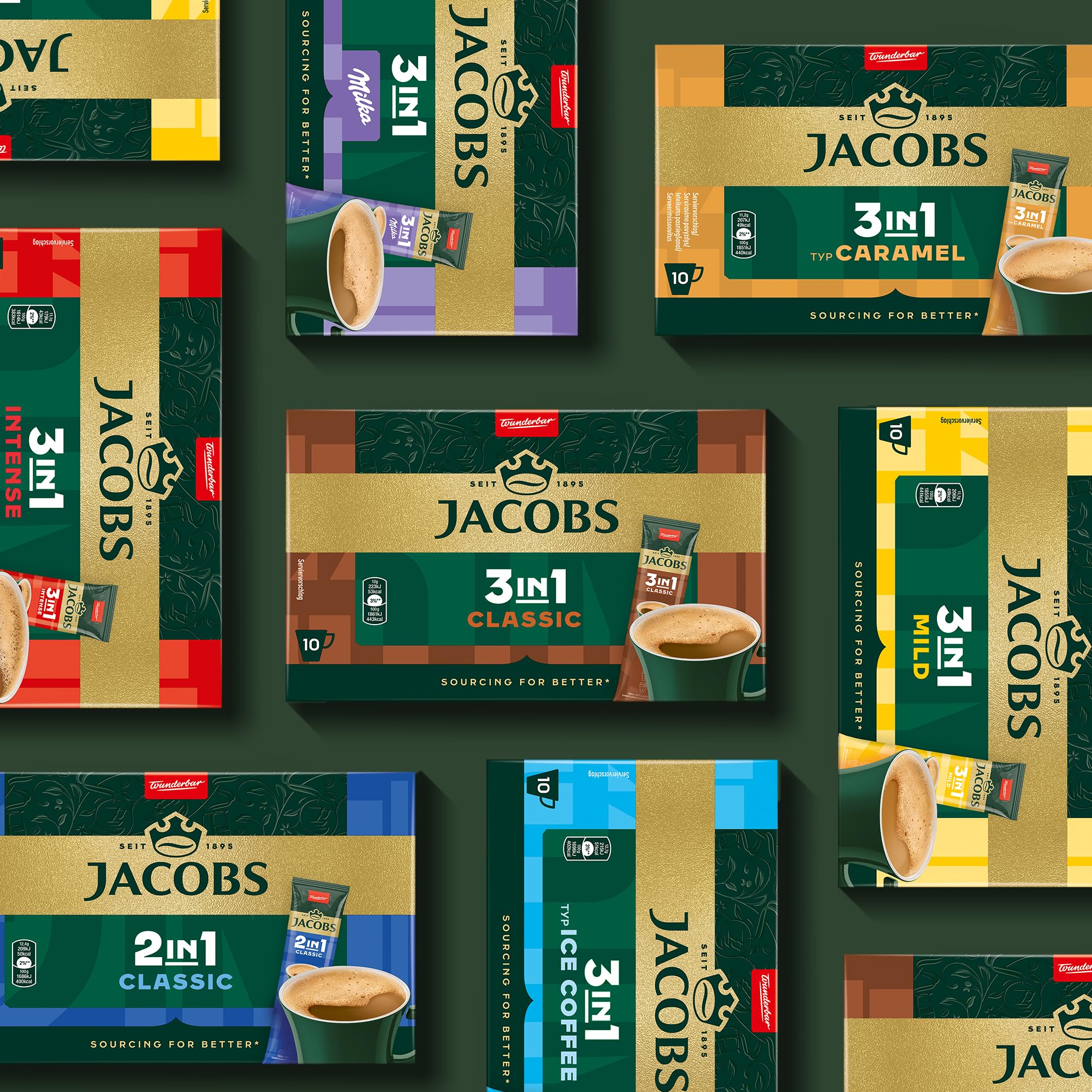 Jacobs 3in1 Classic, Instant Kaffee Sticks, löslicher Bohnenkaffee mit Creamer und Zucker, 12 x 10 Sticks, 120 Getränke
