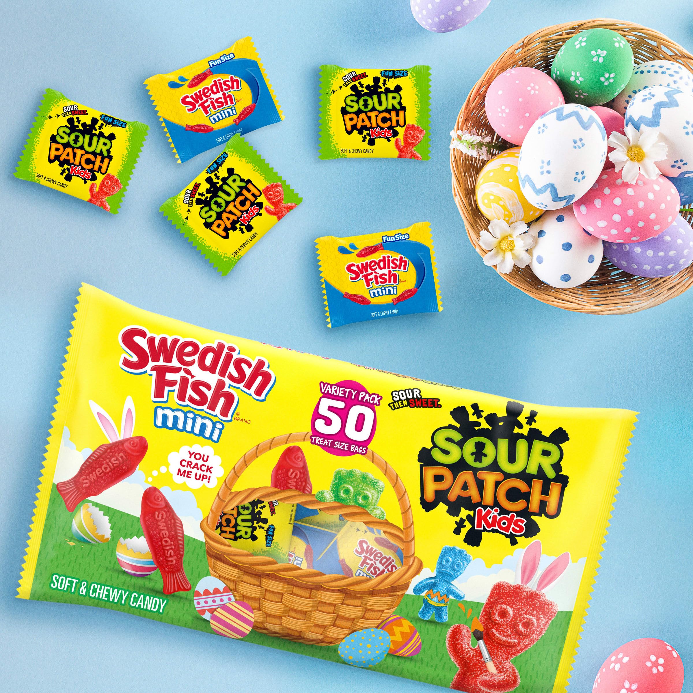 SOUR PATCH KIDS and SWEDISH FISH Mini Soft & Chewy Easter Candy Variety Pack, Bulk Candy, 50 Snack Packs - 5