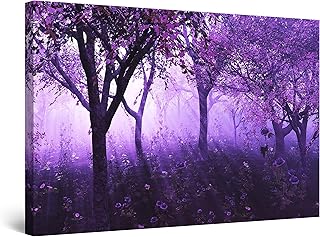 Startonight Canvas Wall Art - Purple Forest Light Abstract Fantasy, Framed 32 x 48 Inches