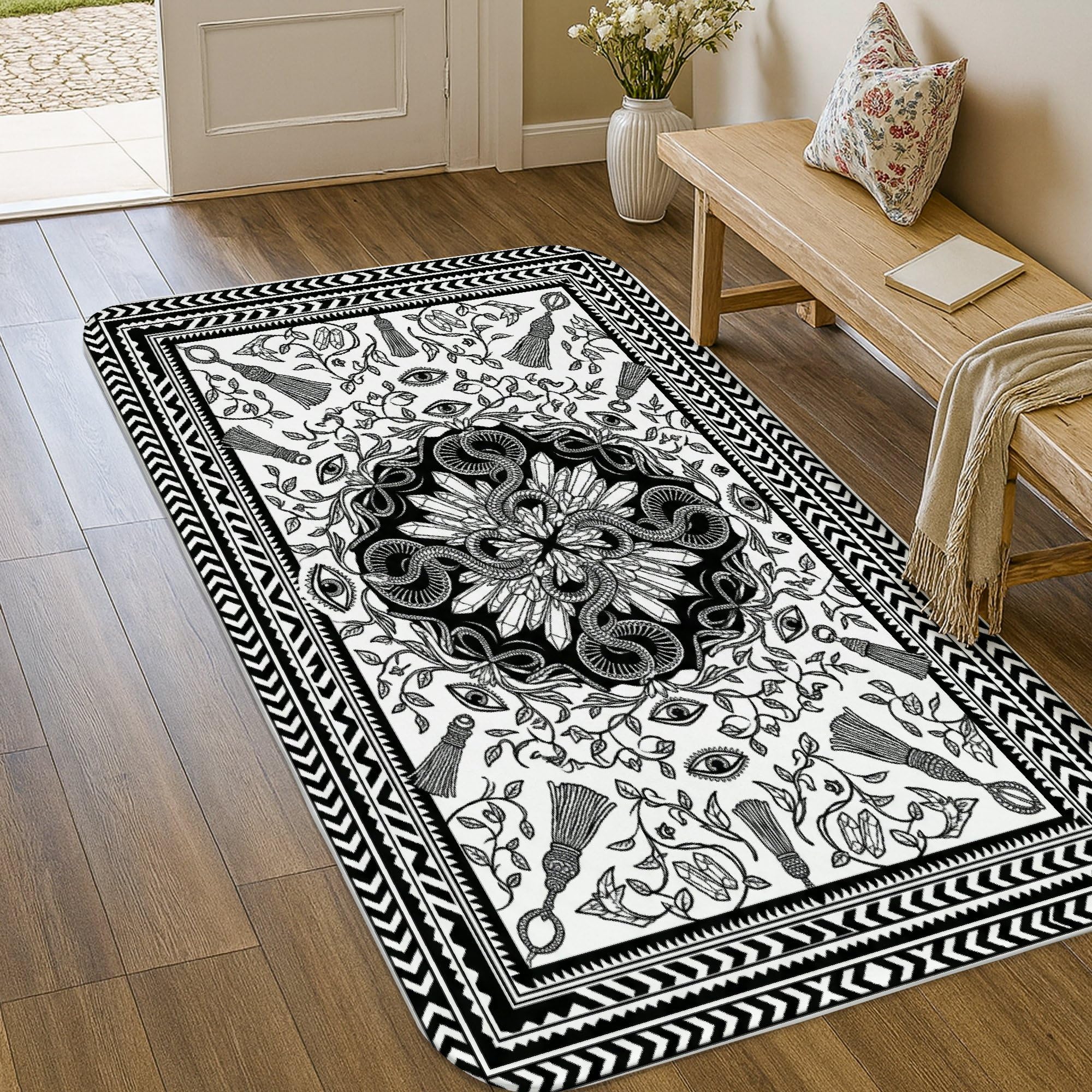 Tapis de sol feuille serpent noir pour en finir avec les tapis d'entrée qui glissent
