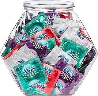 Durex Condom Fish Bowl Natural Rubber Latex Bulk Condoms, 144 Count, a Variety Pack Assortment of Ultra Fine & Lubricated Condoms for Men