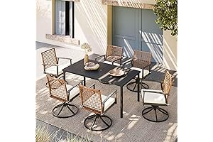 LAUSAINT HOME 7-Piece Patio Dining Set for Six with Swivel Chairs and Fire Pit