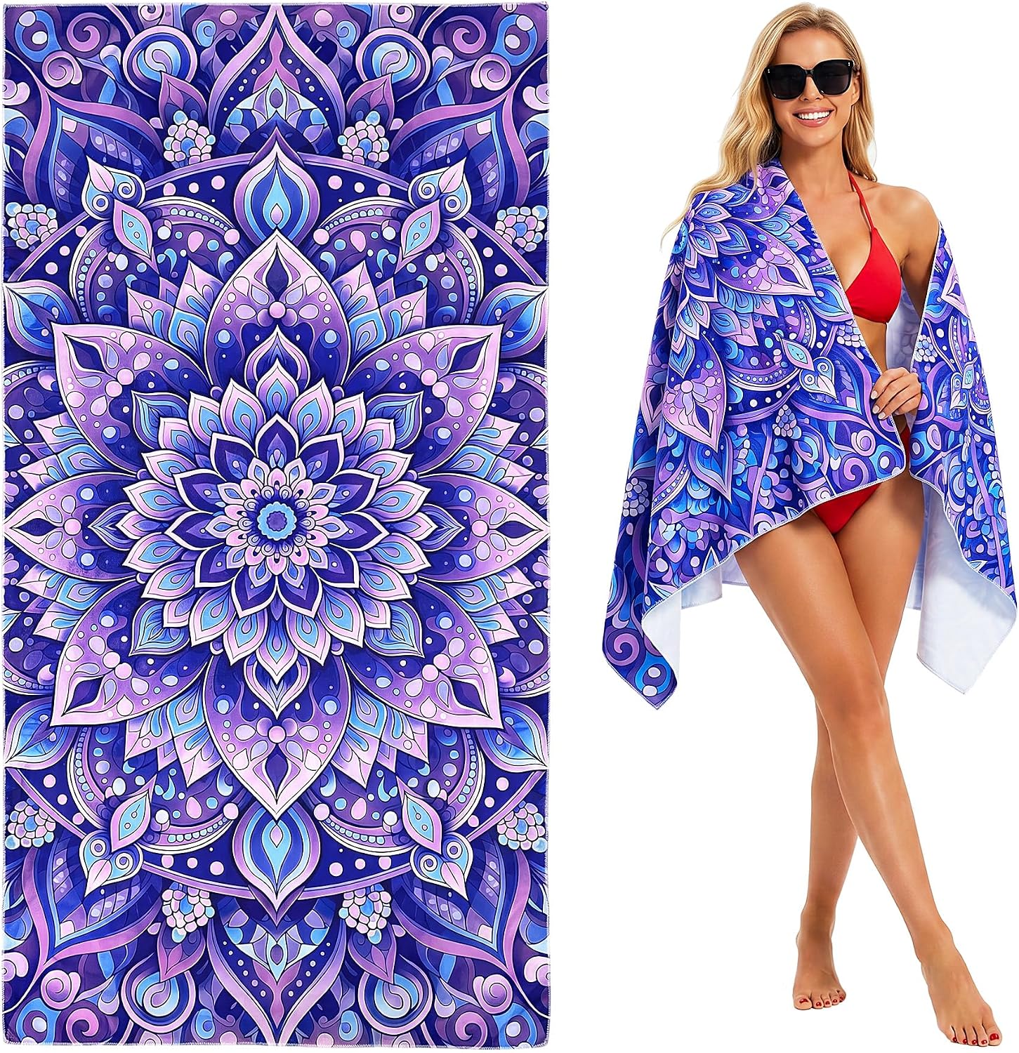 Funny Large Mandala Microfiber Beach Towel 0versized, 71" x 35" XL